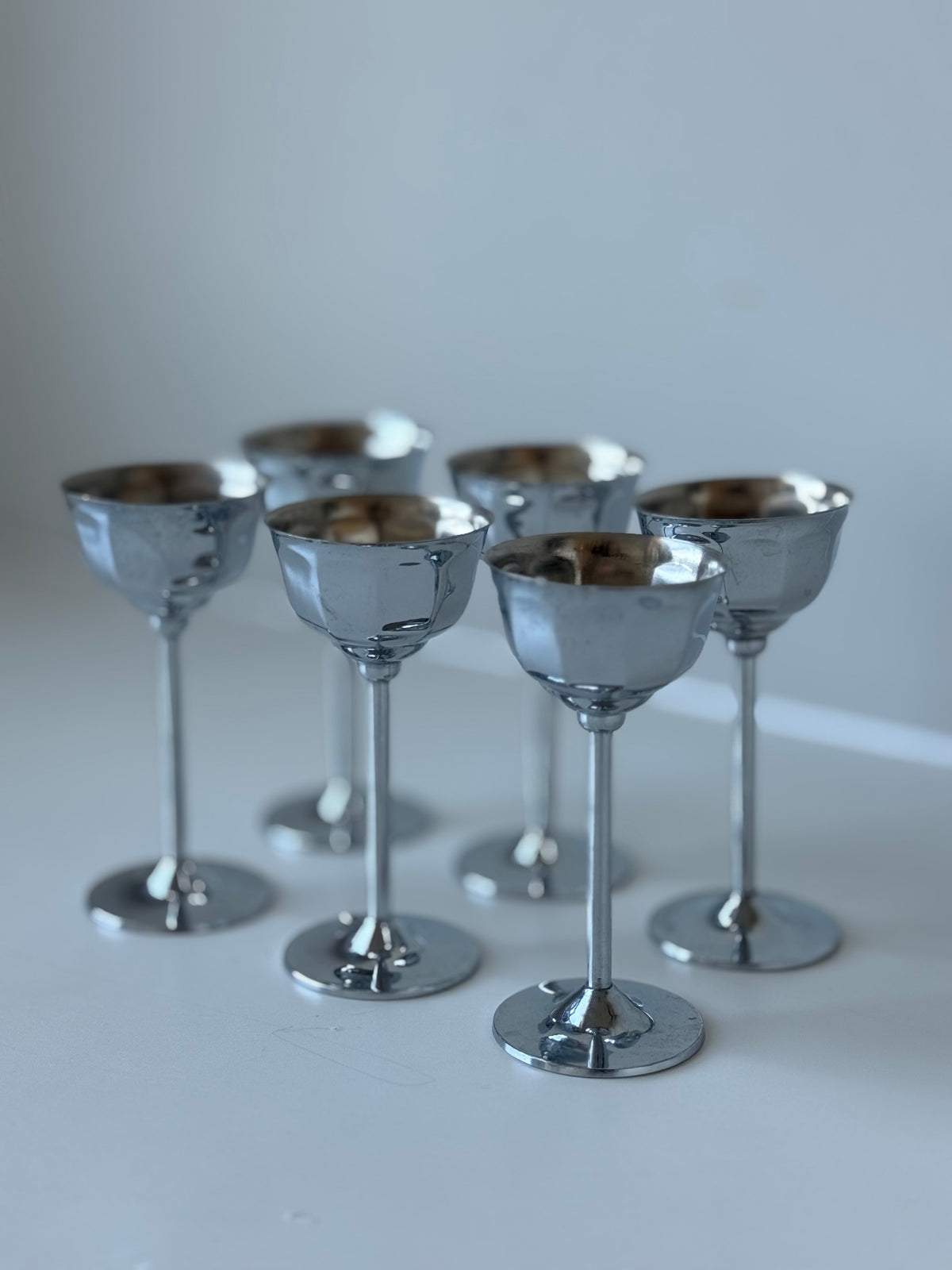 Vintage Chrome Liqueur Goblets — Set of Six
