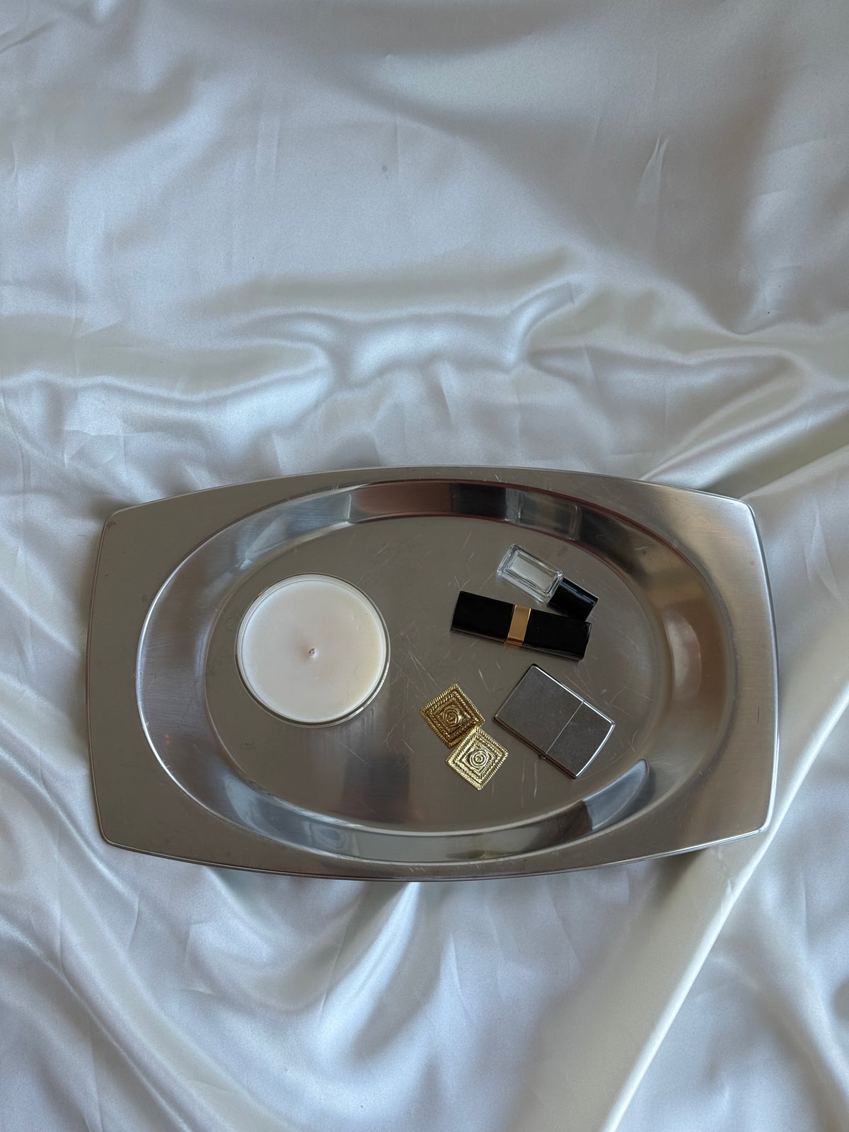 Vintage Stainless Steel Modernist Serving Tray
