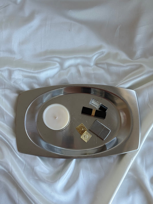 Vintage Stainless Steel Modernist Serving Tray