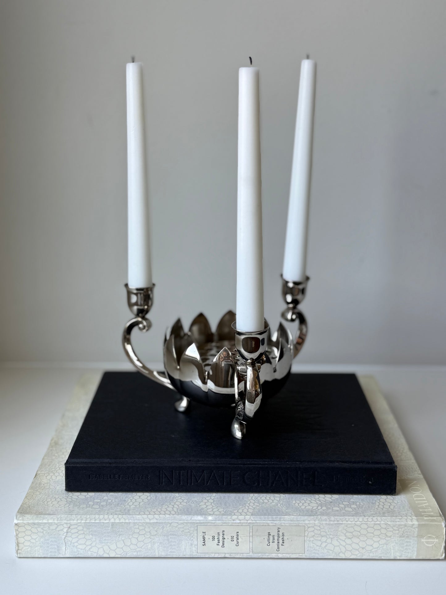 Vintage Silver Plated Floral Frog Candle Holder