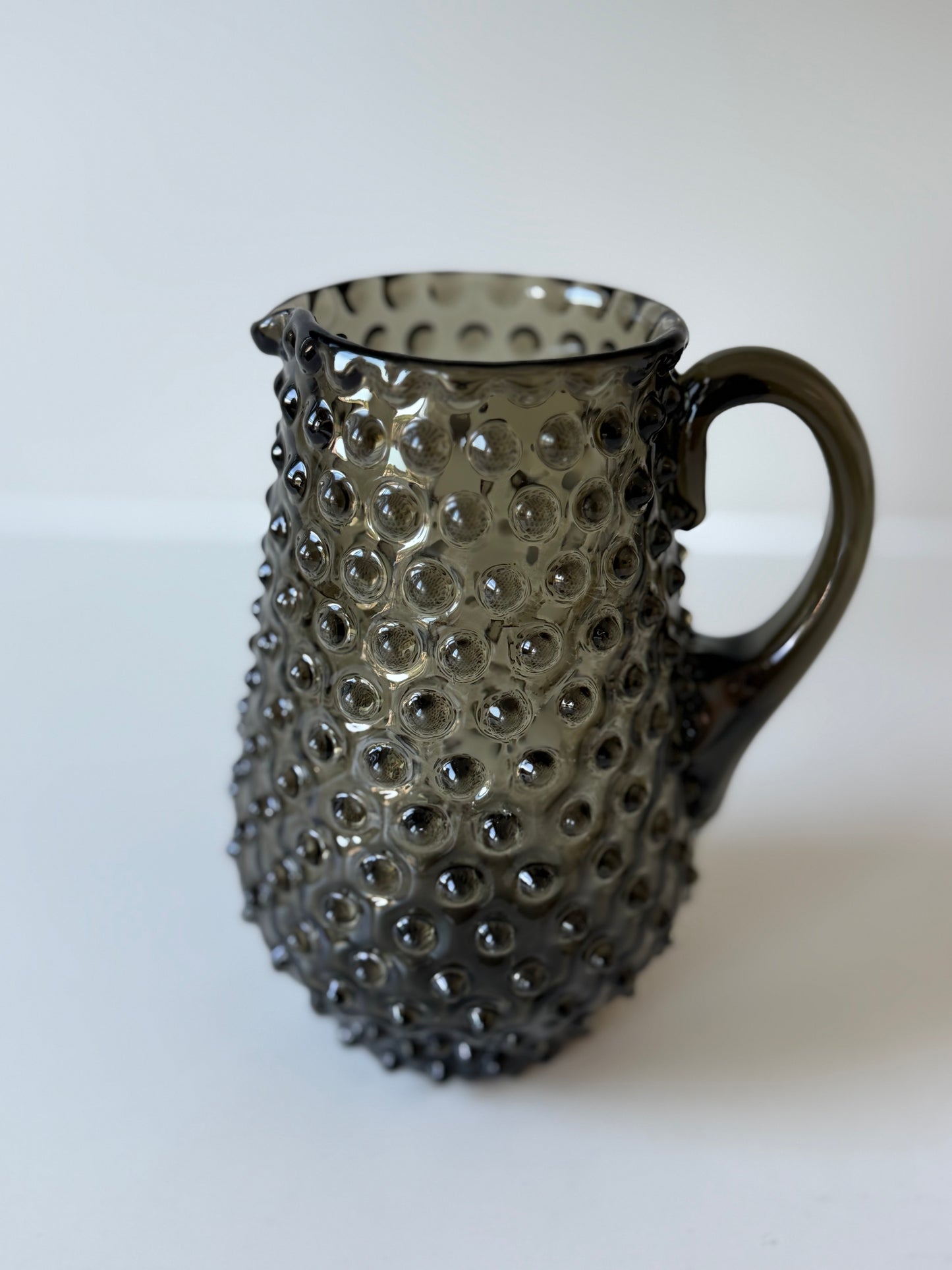 Vintage Smoky Glass Hobnail Pitcher