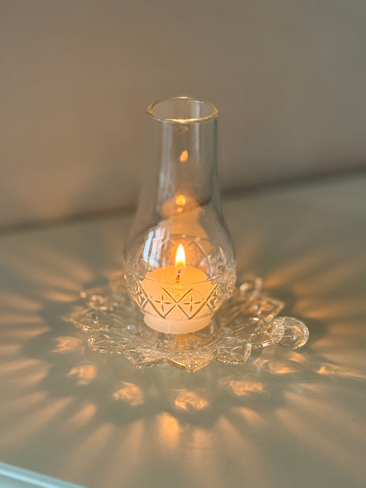 Vintage Glass Tealight Candle Holder with Chimney