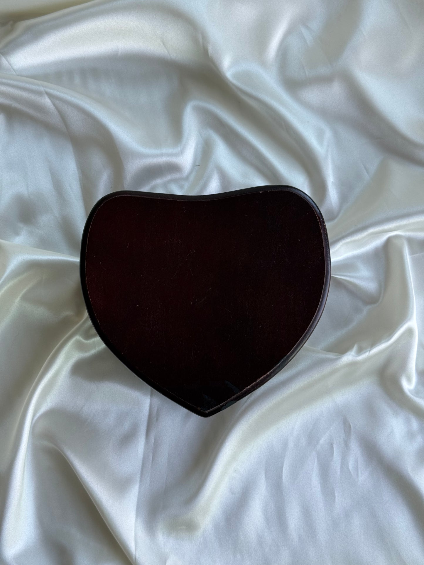 Vintage Heart-Shaped Wooden Jewelry Box with Mirror