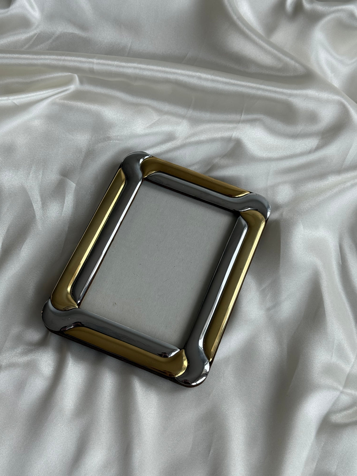 Vintage Two-Tone Postmodern Chrome & Brass Picture Frame