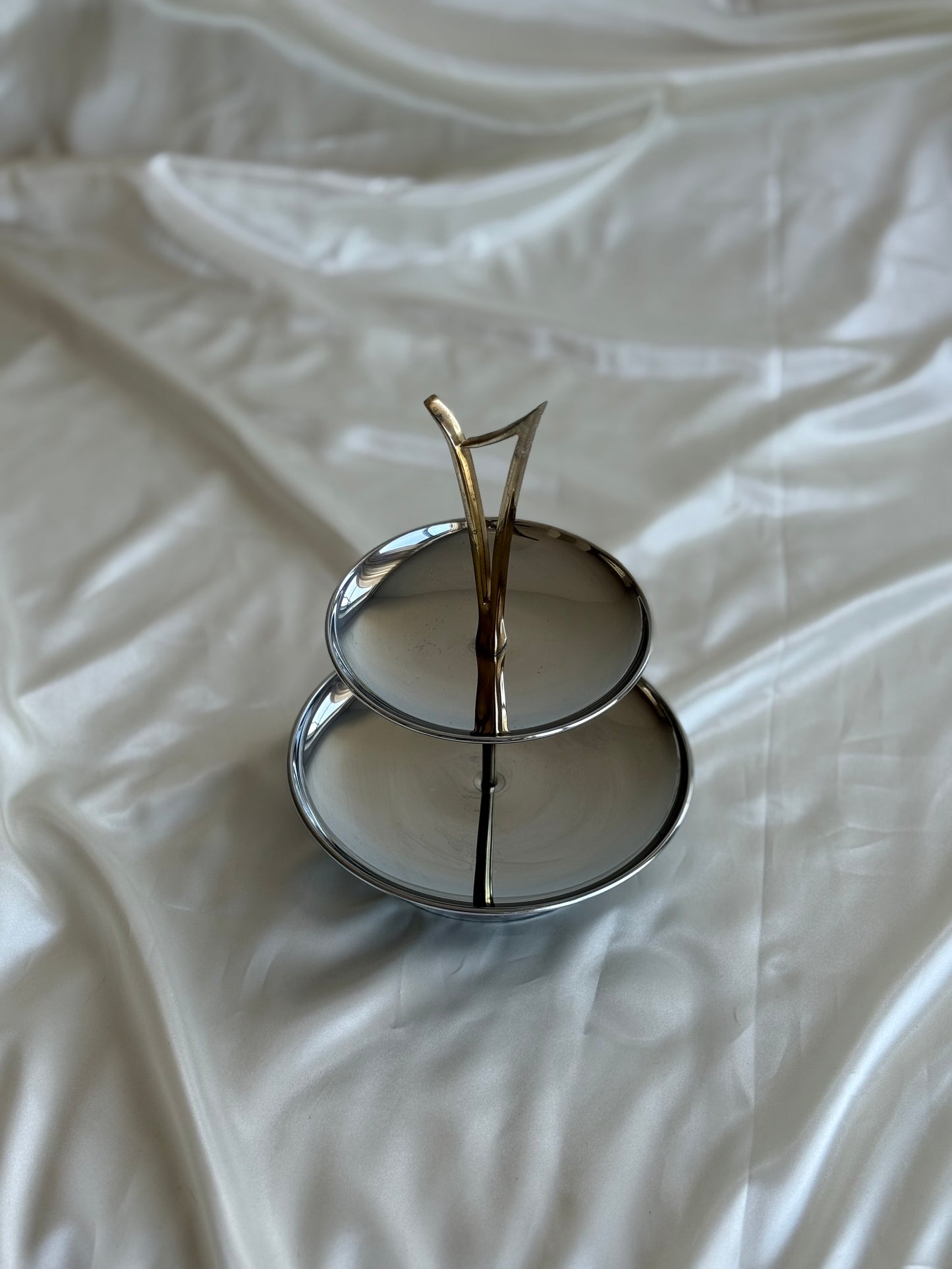 Vintage Two-Tier Chrome Jewelry Stand / Serving Tray