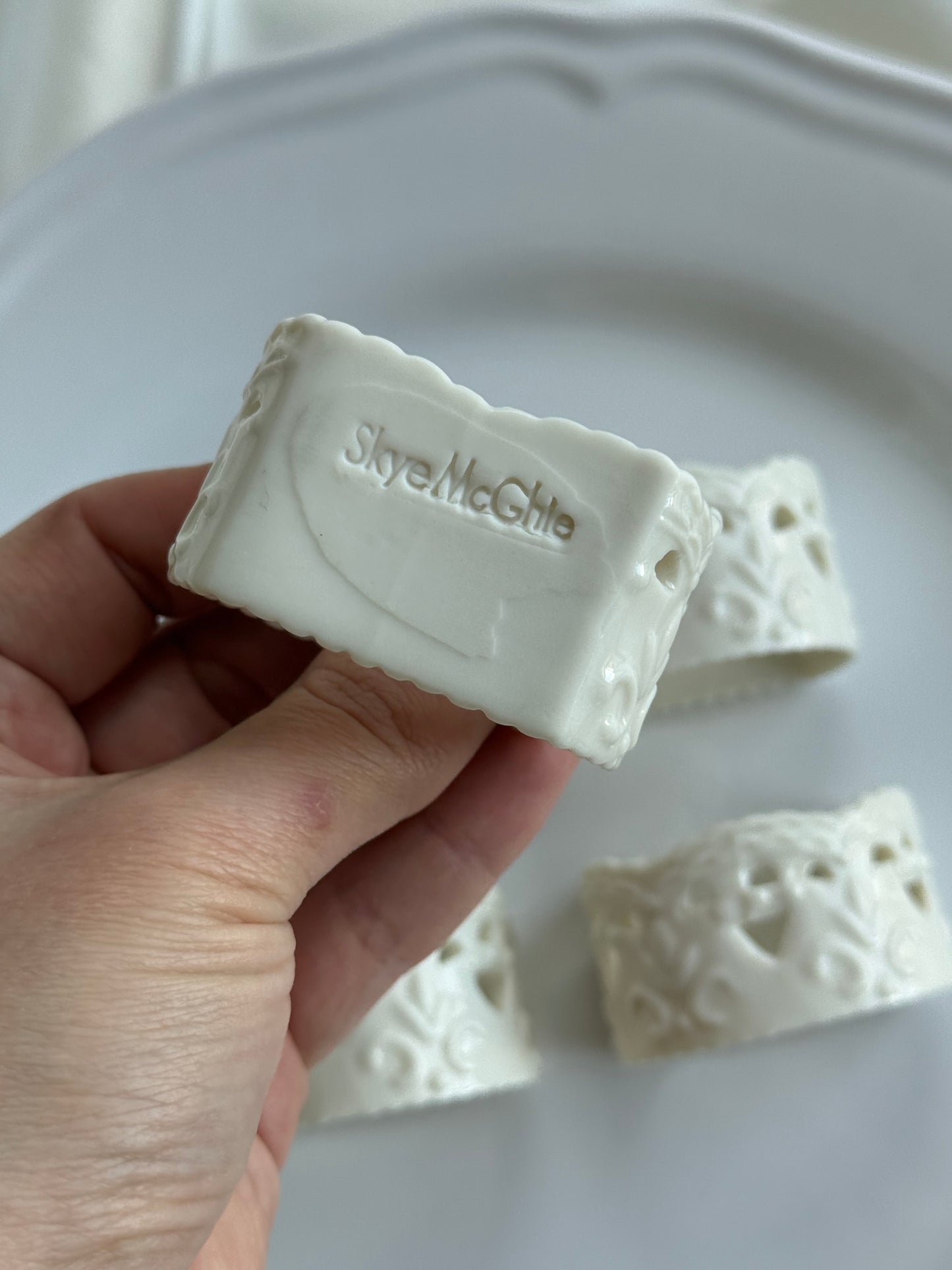 Skye McGhie “Cream Lace” Porcelain Napkin Rings — Set of 6