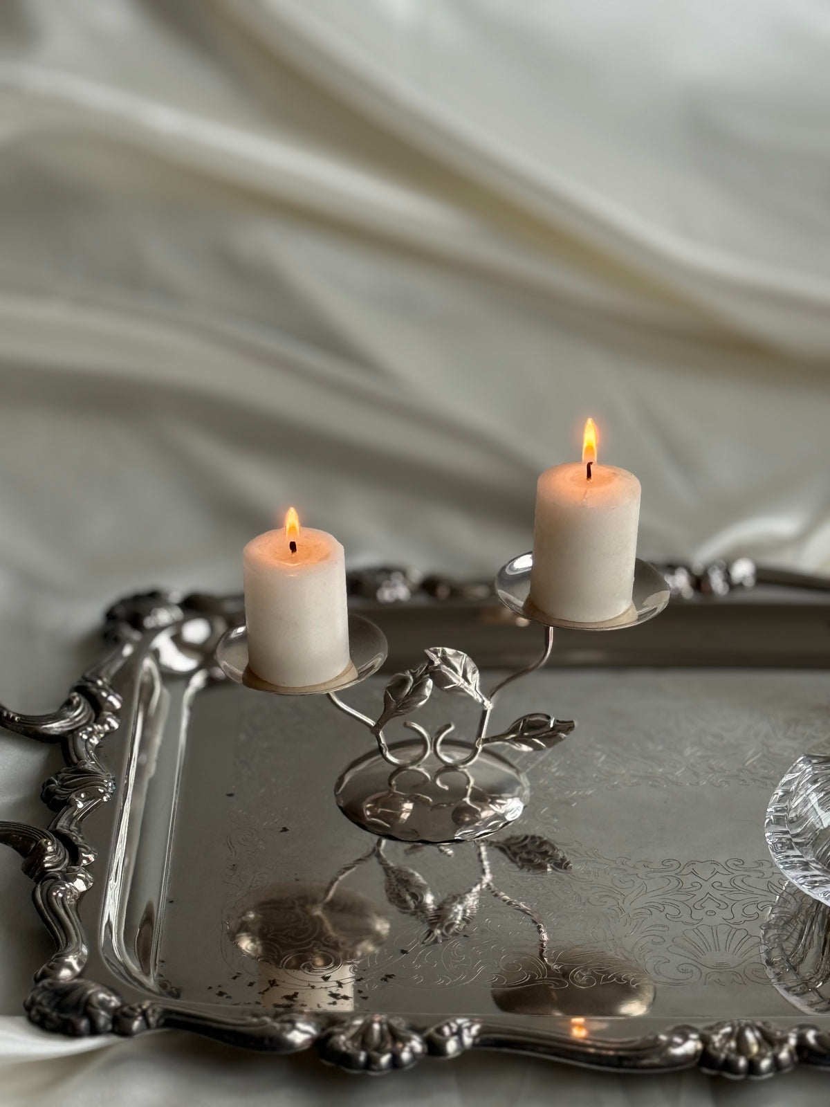 Vintage German Silver-Plated Double Candleholder | BMF West Germany | Botanical Design