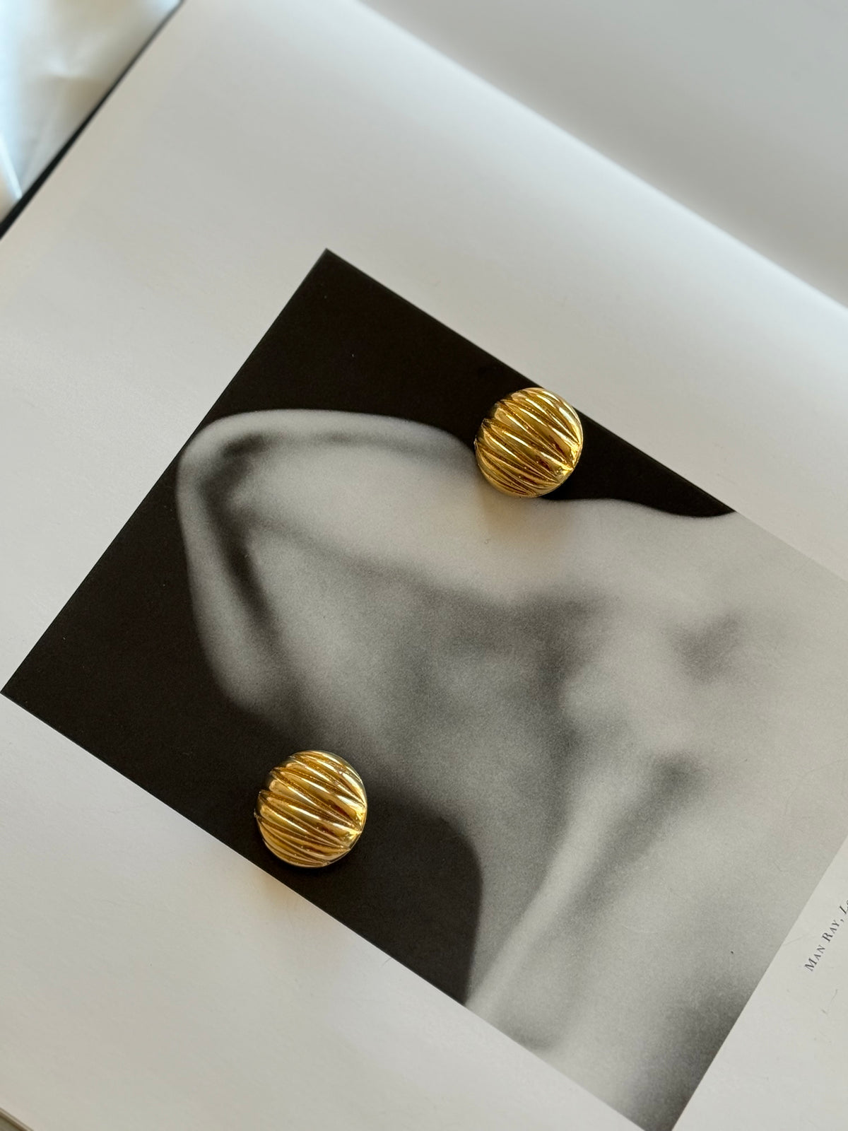 Vintage Gold-Tone Ribbed Dome Clip-On Earrings