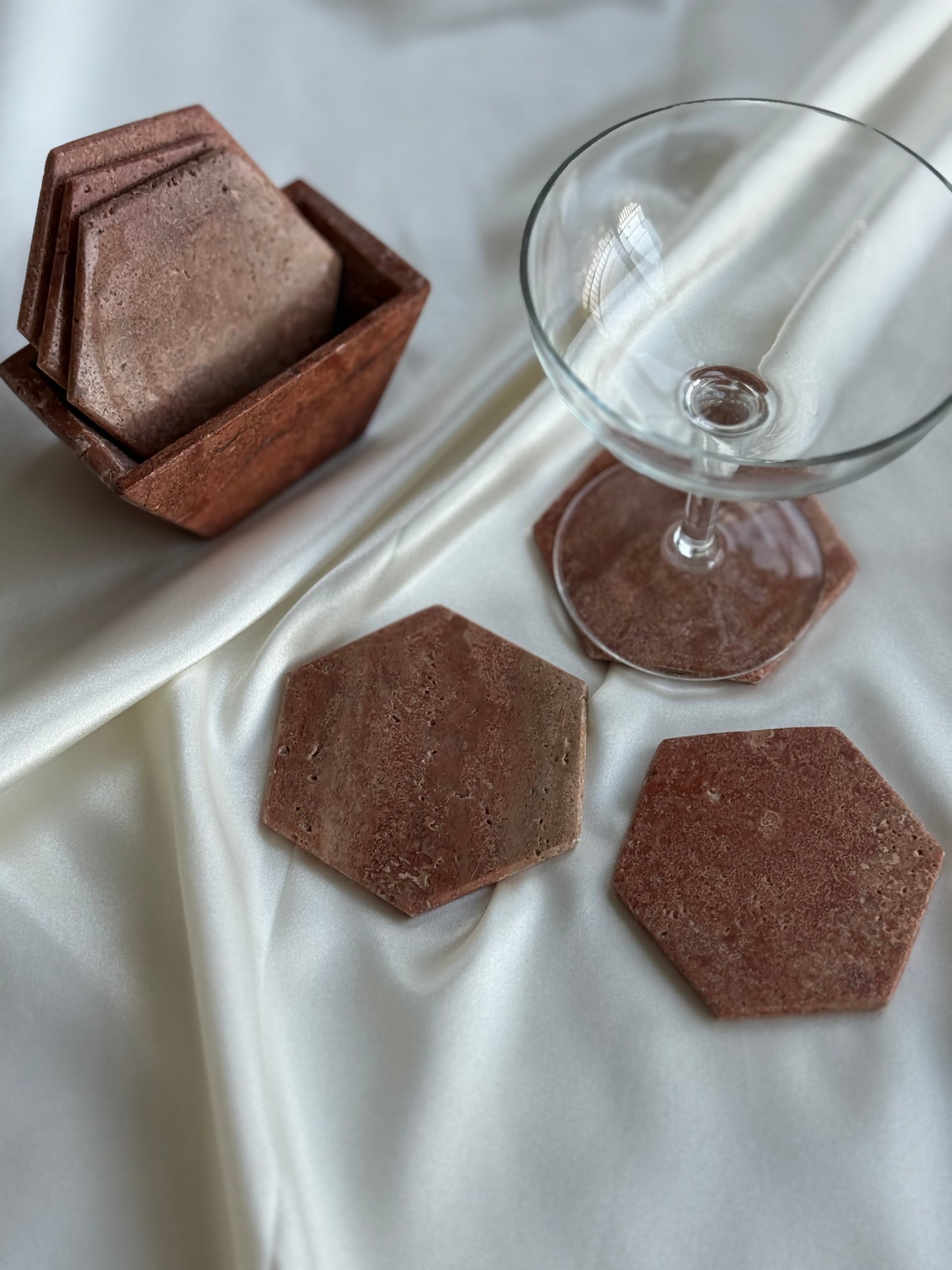 Hexagon Stone Coasters — Set of 6 with Holder