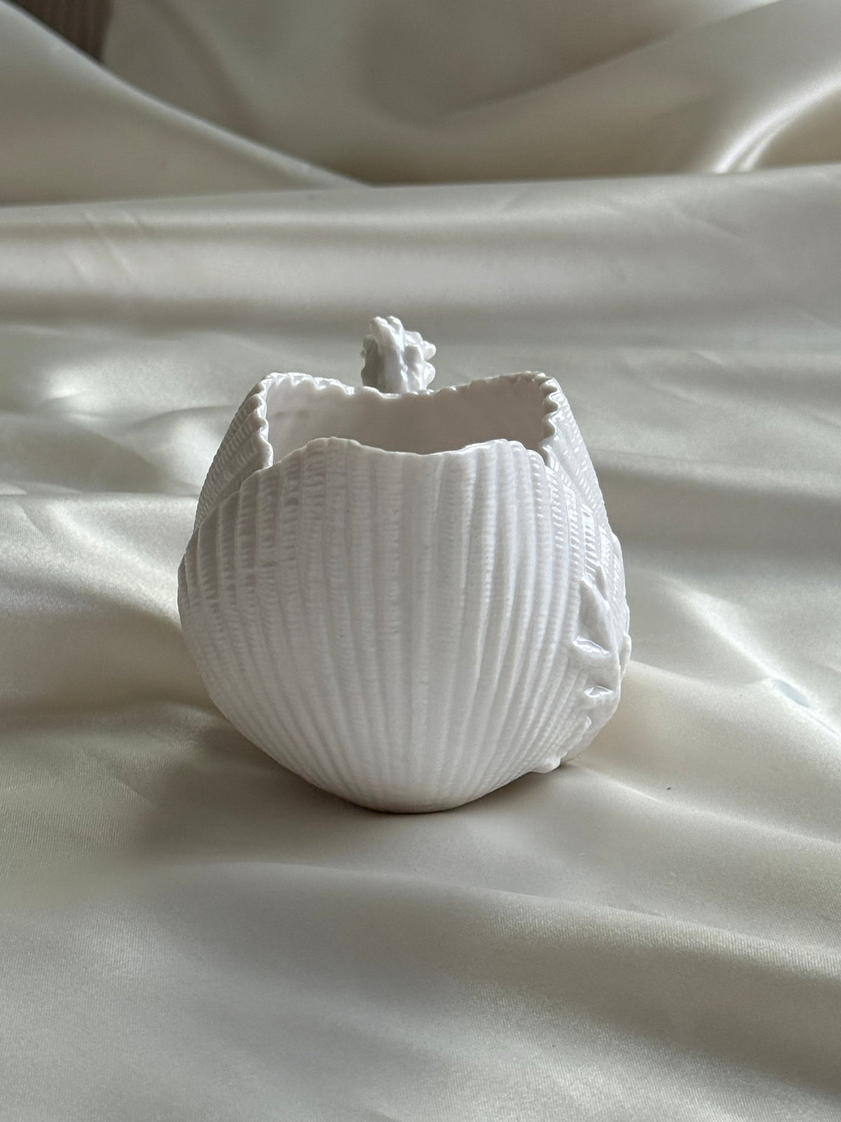 Vintage White Porcelain Shell Creamer with Seahorse Handle