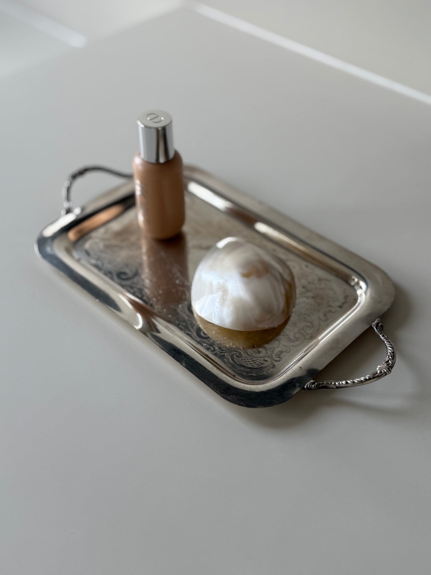 Small Ornate Silver-Plated Tray with Handles