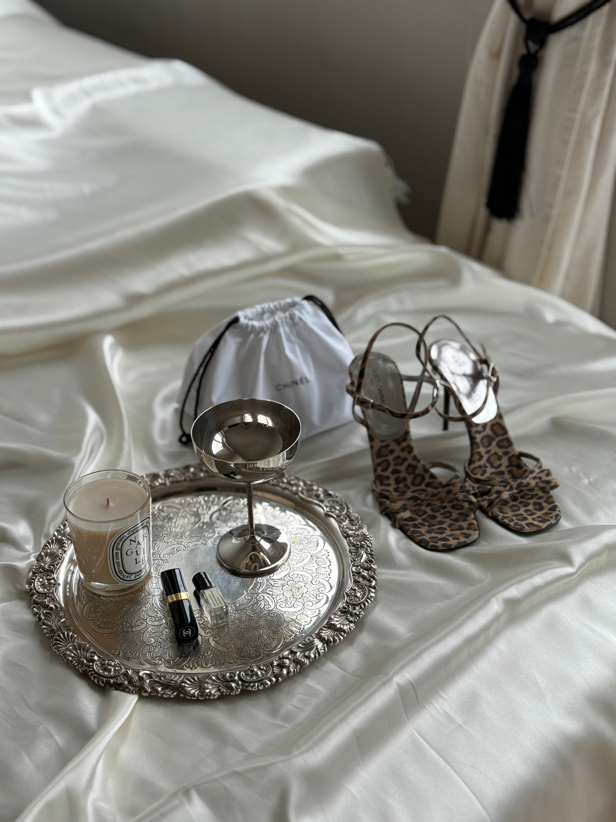 Vintage Ornate Silver-Plated Round Serving Tray | Floral Engraving
