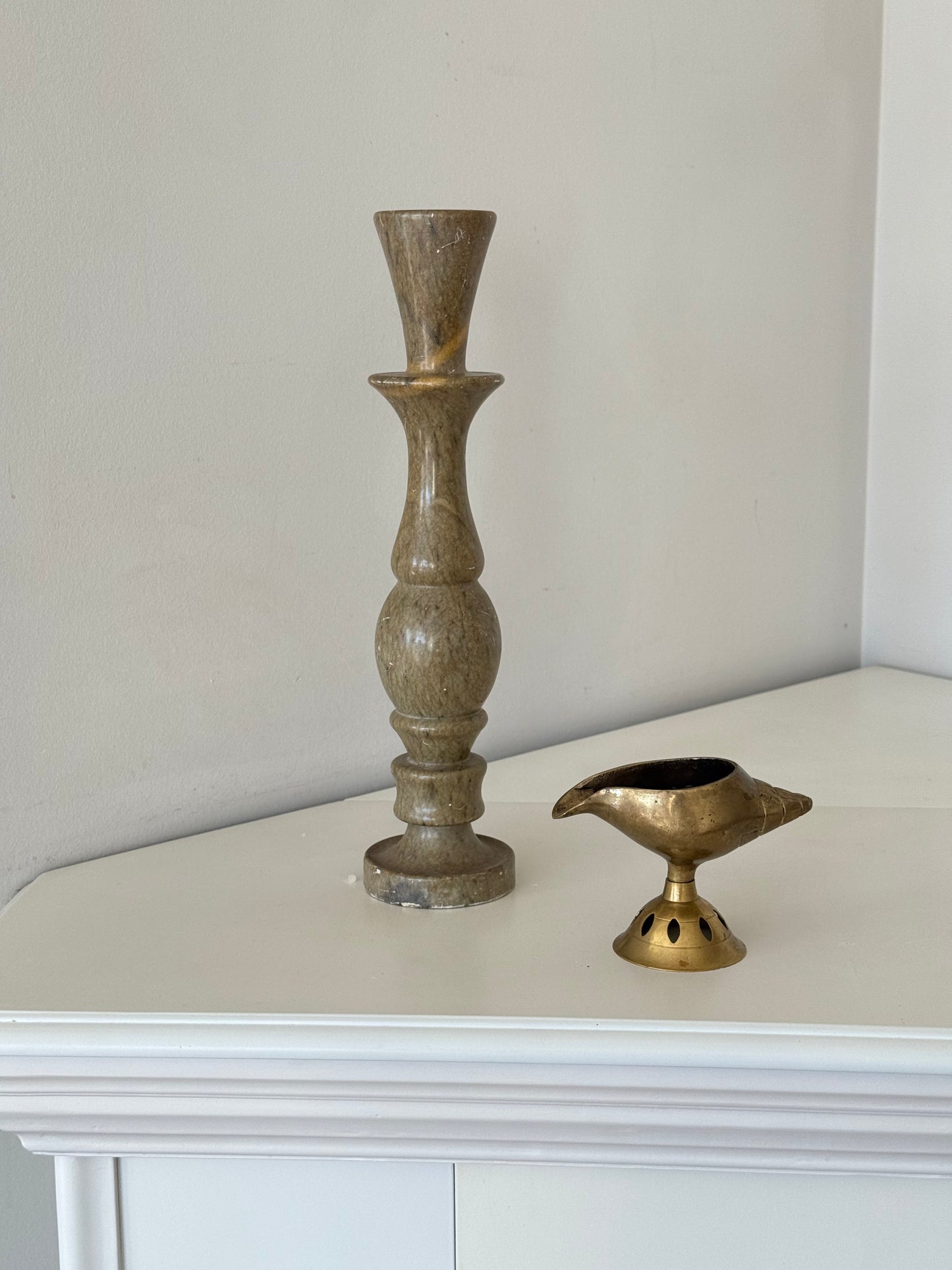 Vintage Hand-Carved Stone Candlestick