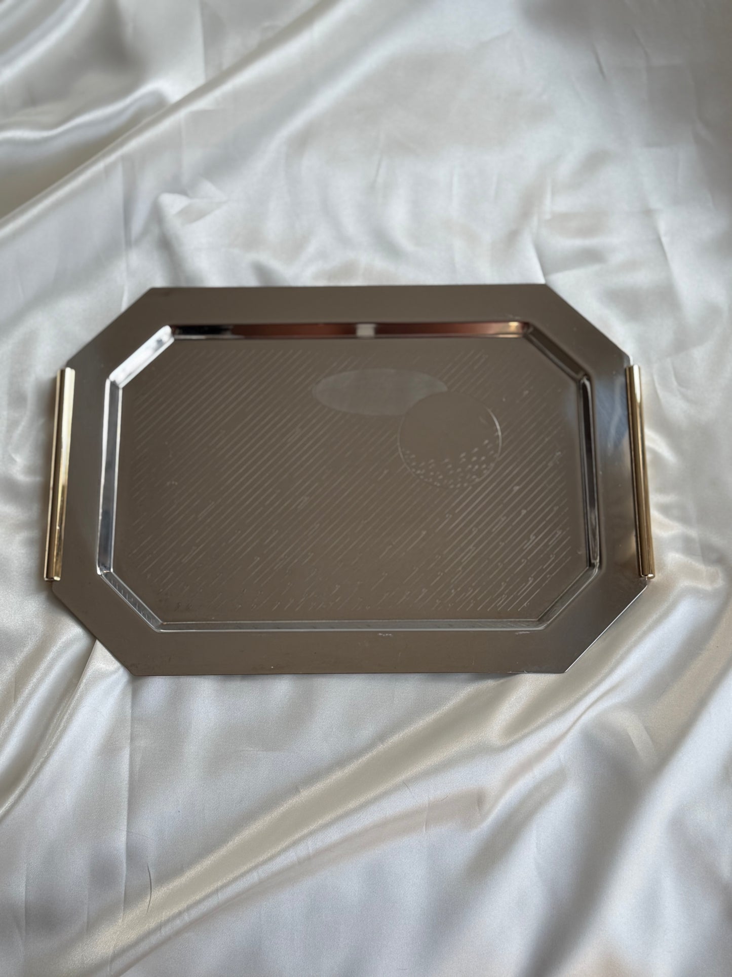 Vintage Italian Stainless Steel & Brass Serving Tray