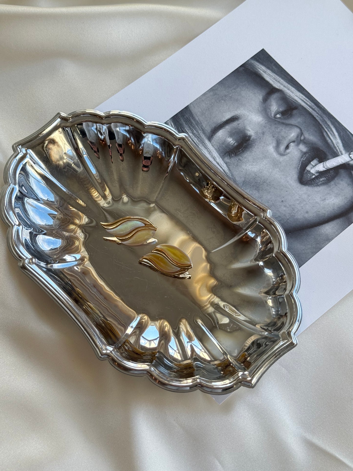 Vintage Gold-Tone Mother-of-Pearl Clip-On Earrings