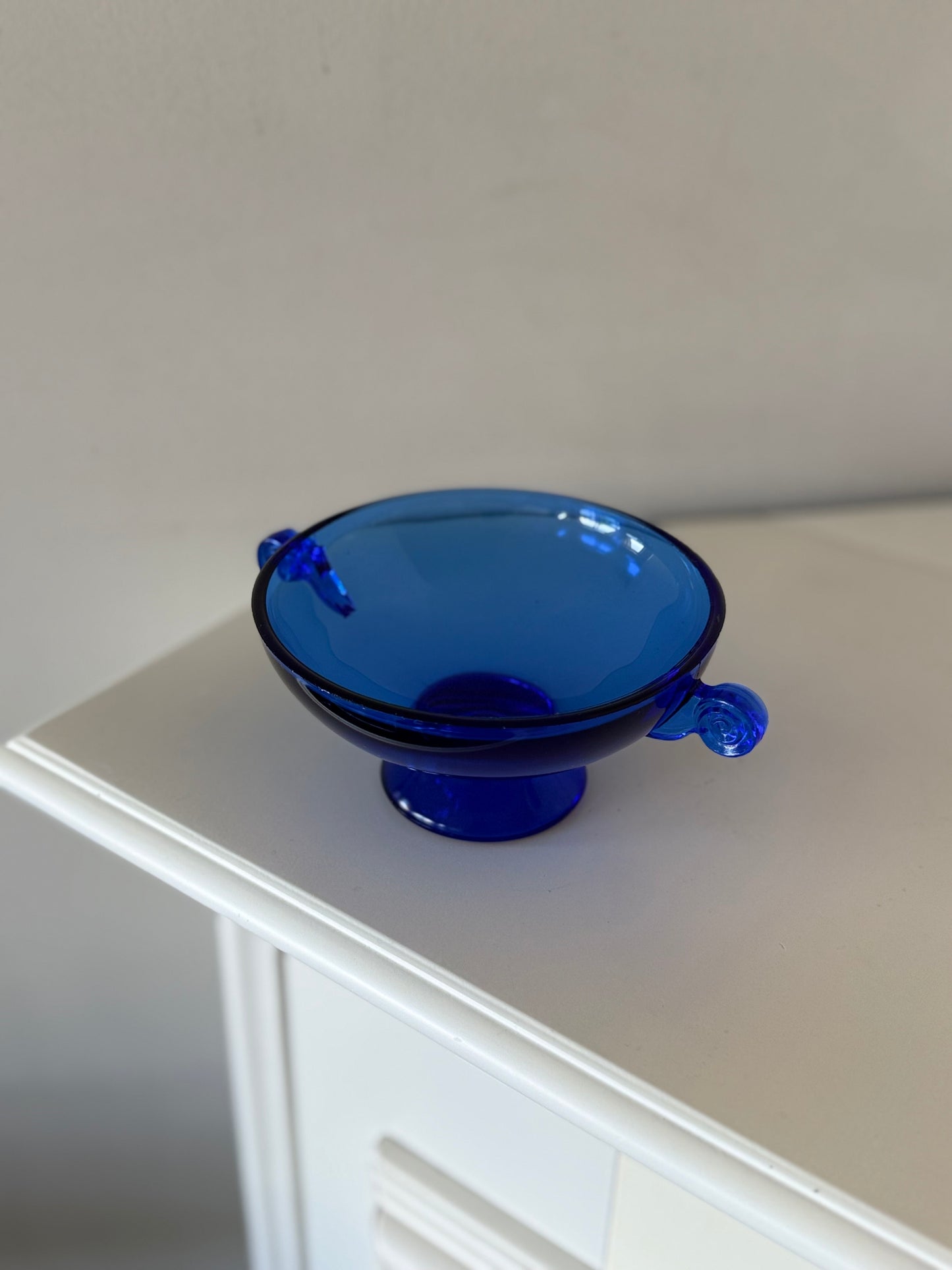 Vintage Cobalt Blue Glass Pedestal Bowl