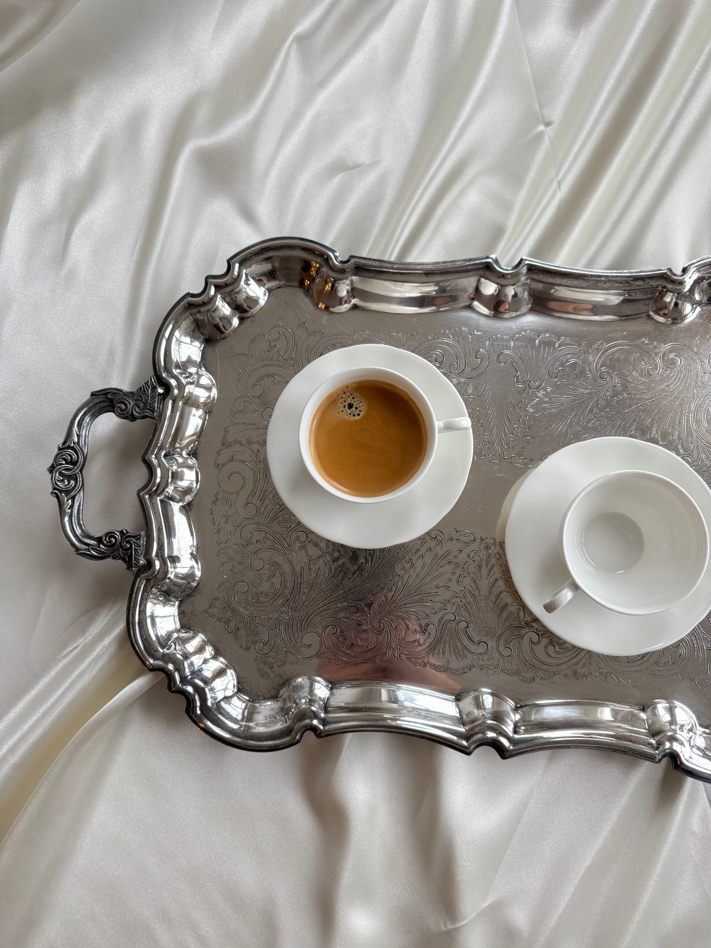 Set of 6 White Porcelain Cups & Saucers