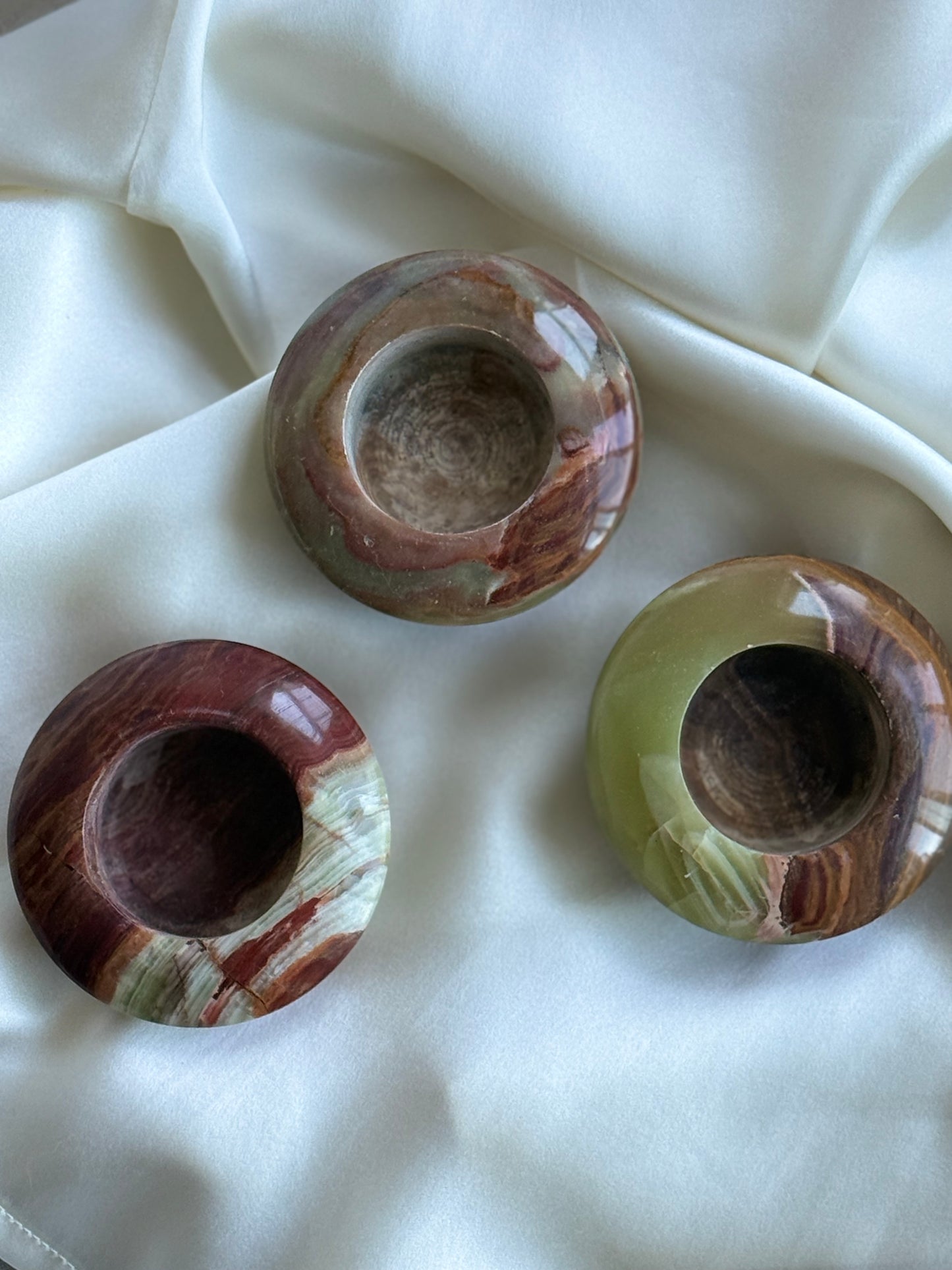 Set of 3 Vintage Onyx Tealight Holders – Natural Stone