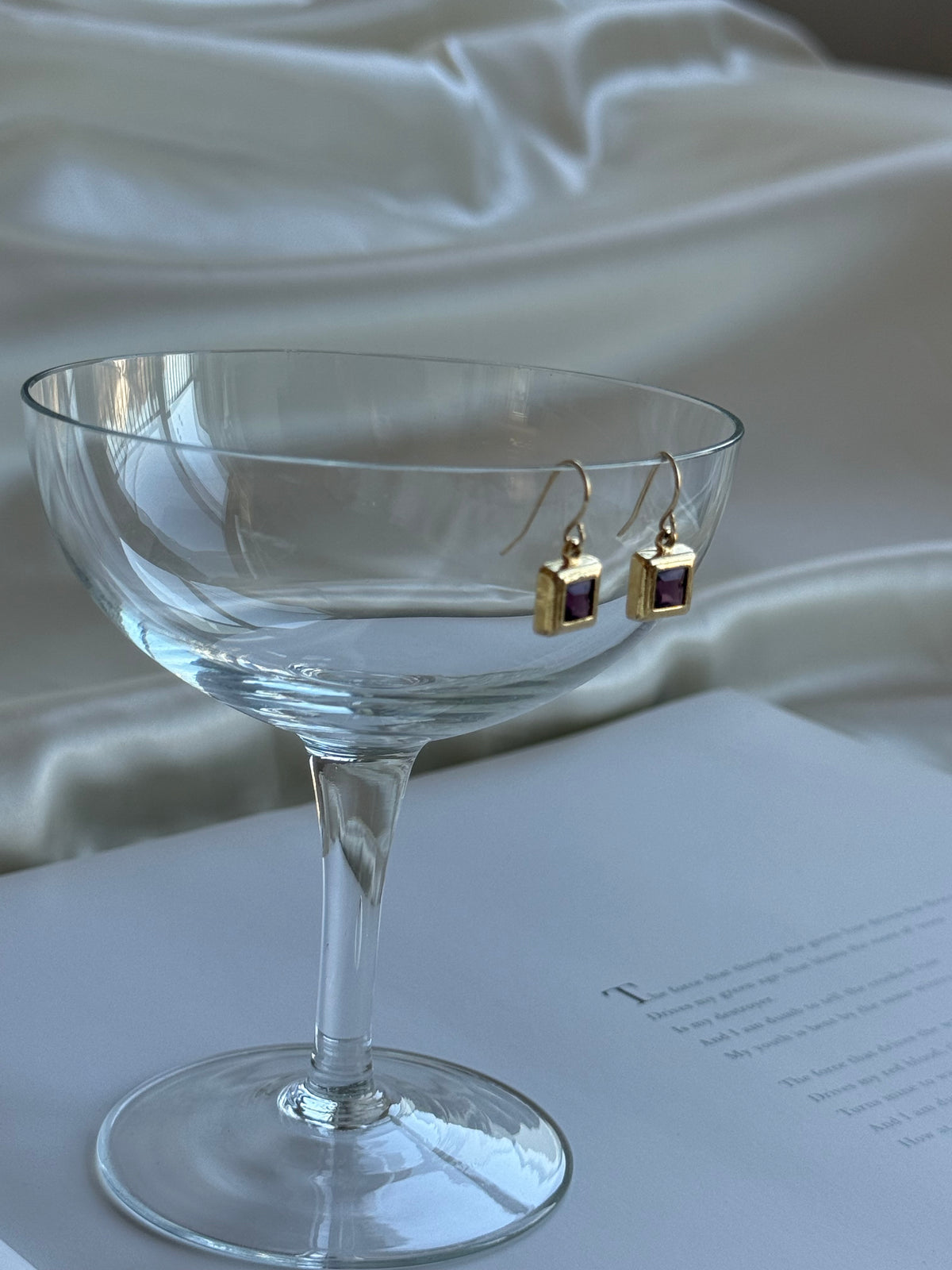 Vintage Gold-Toned Purple Crystal Drop Earrings