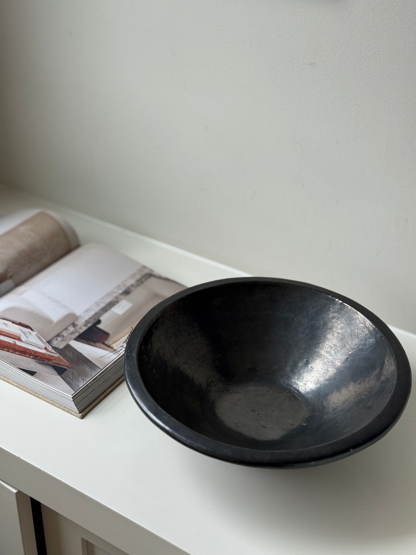 Vintage Black Terracotta Studio Pottery Bowl – Wabi-Sabi Silhouette