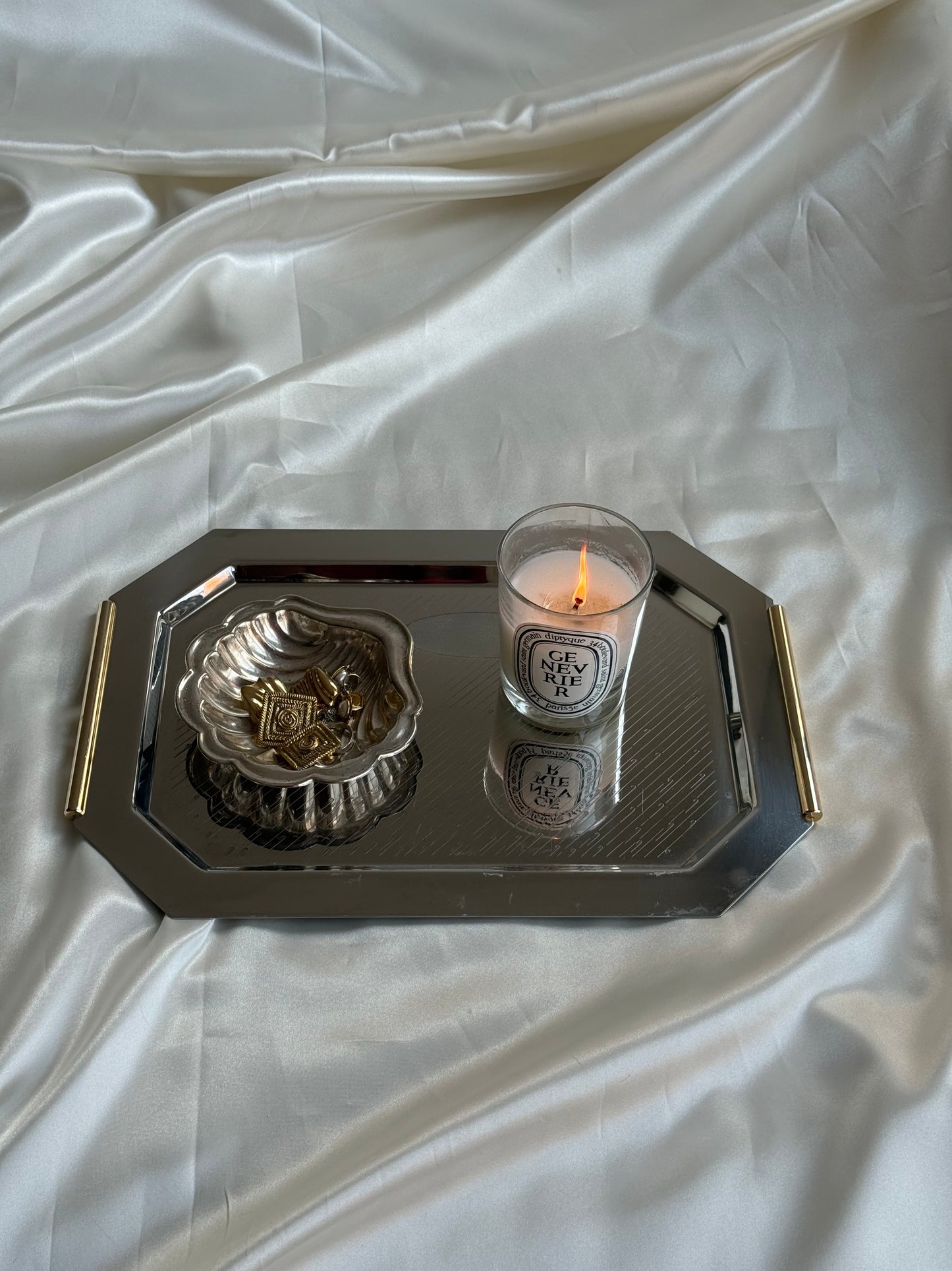 Vintage Italian Stainless Steel & Brass Serving Tray