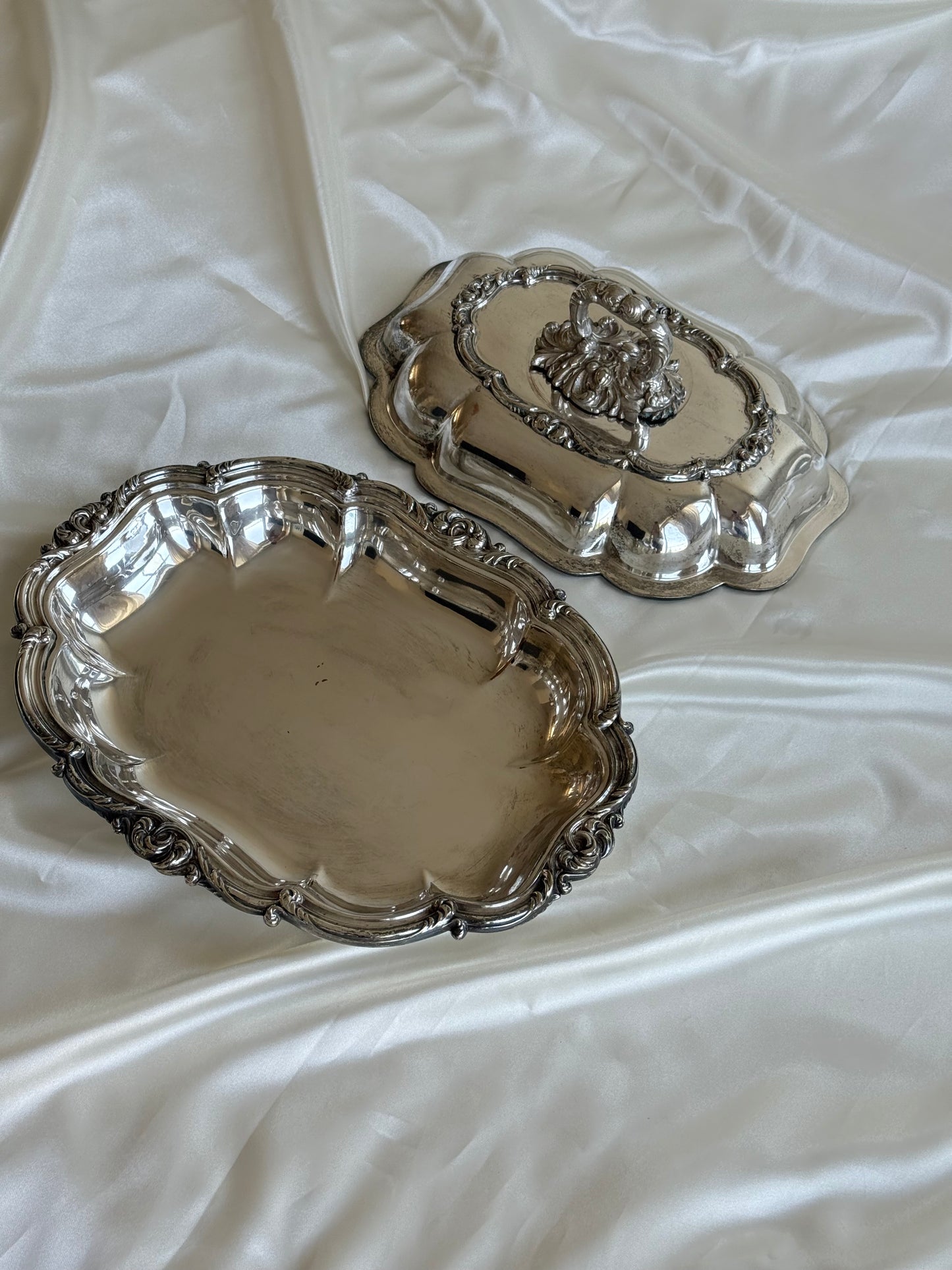 Antique Rococo Revival Lidded Entrée Dish with Removable Lock Handle