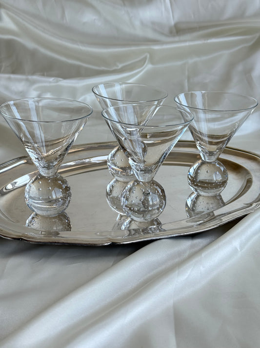 Set of 4 Vintage Bubble Stem Martini Glasses