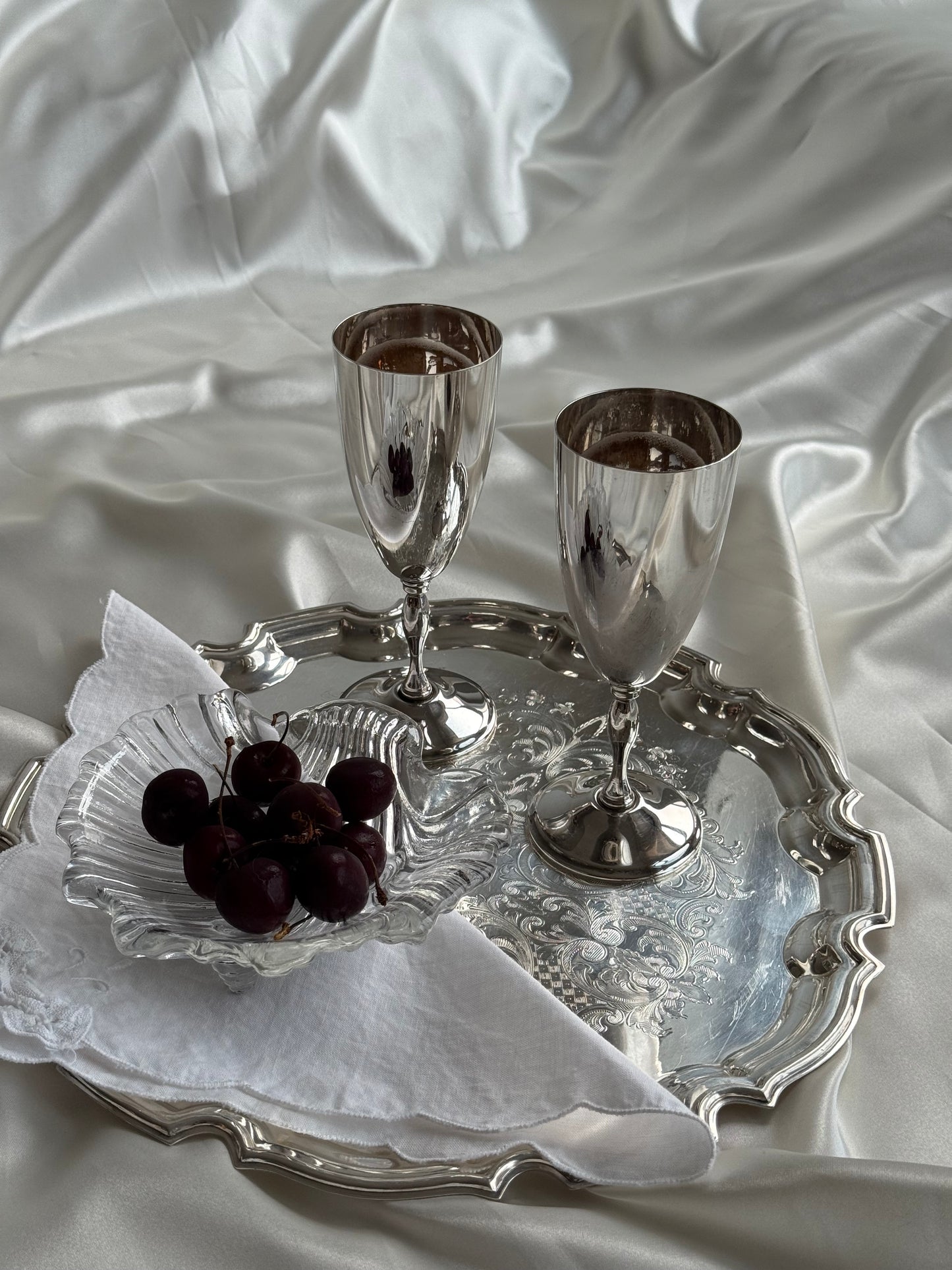 Vintage Silver-Plated Champagne Flutes – Pair