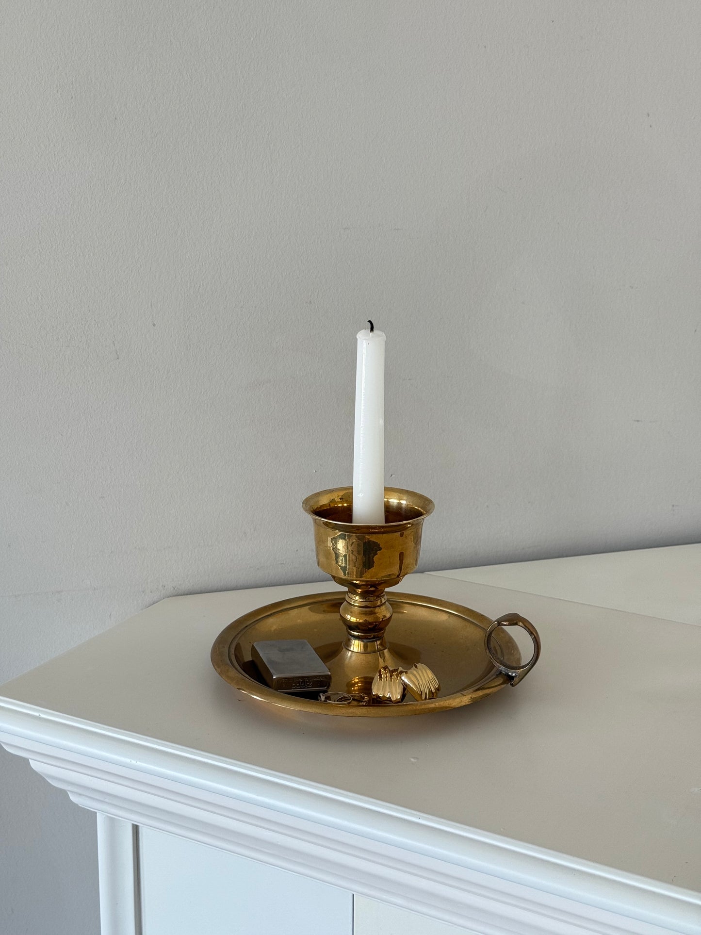 Vintage XL Solid Brass Chamberstick Candle Holder