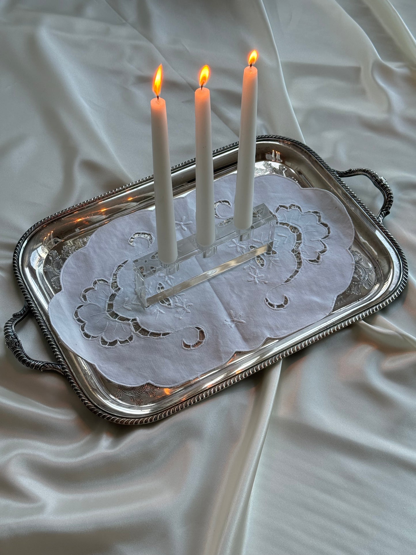 Heavy Glass Triple Taper Candleholder