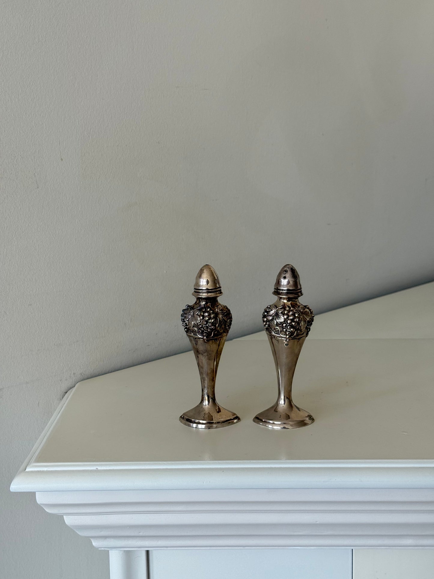 Vintage Silver Plate Grape Motif Salt & Pepper Shakers