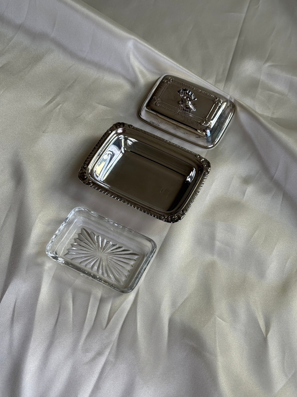 Vintage Silver-Plated Butter Dish & Mother-of-Pearl Serving Knife