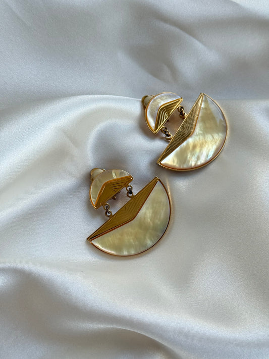 Vintage Mother-of-Pearl Gold-Tone Clip-On Earrings