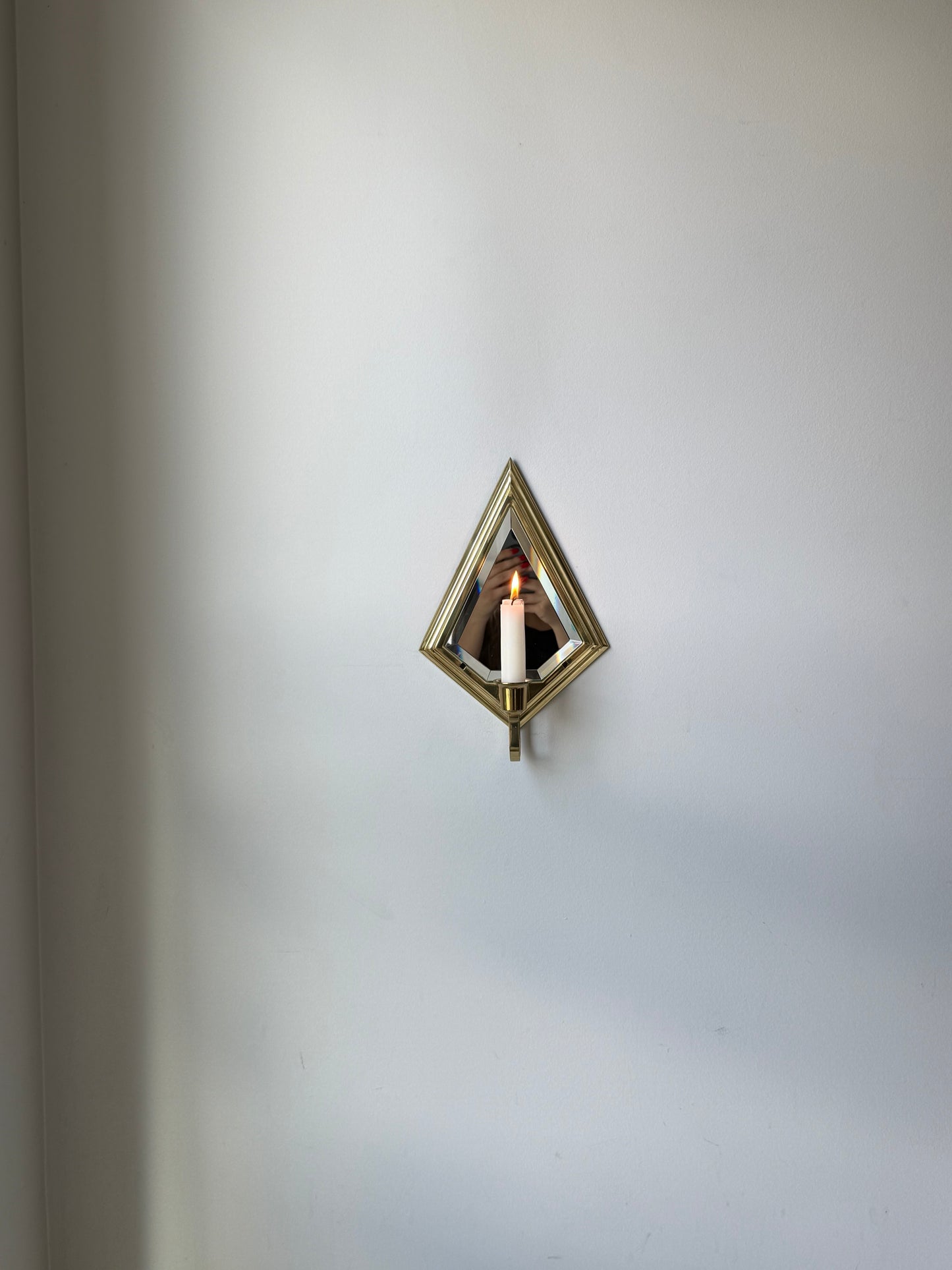 Vintage Brass Diamond Mirror Sconces