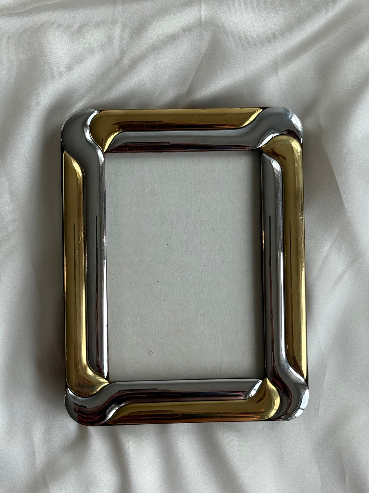 Vintage Two-Tone Postmodern Chrome & Brass Picture Frame