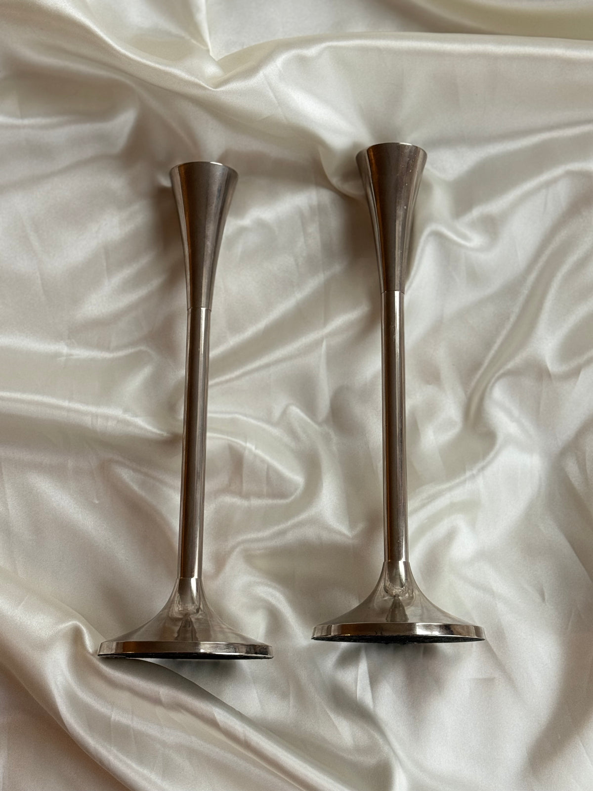 Vintage Silver-Tone Modernist Candlesticks