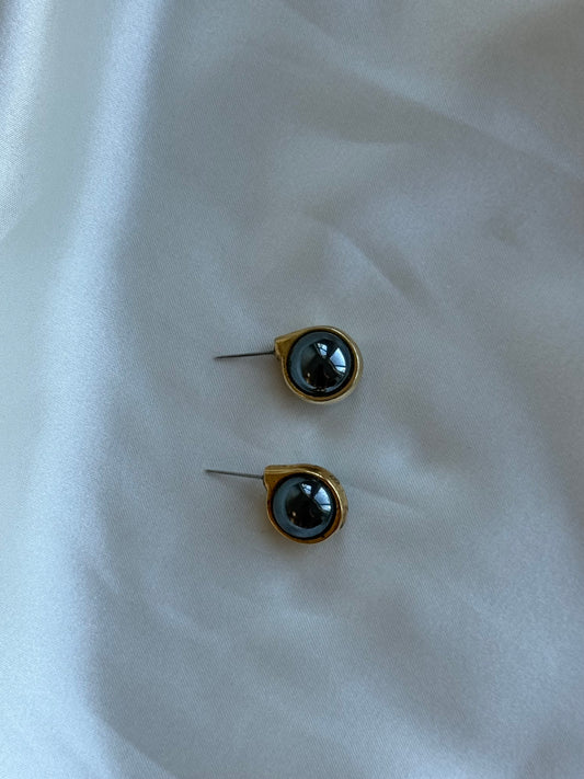 Vintage Hematite-Style Gold-Tone Stud Earrings