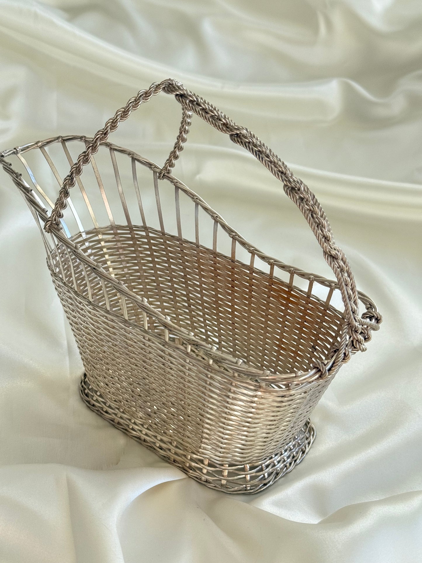Vintage French Silver-Plated Wine Bottle Basket