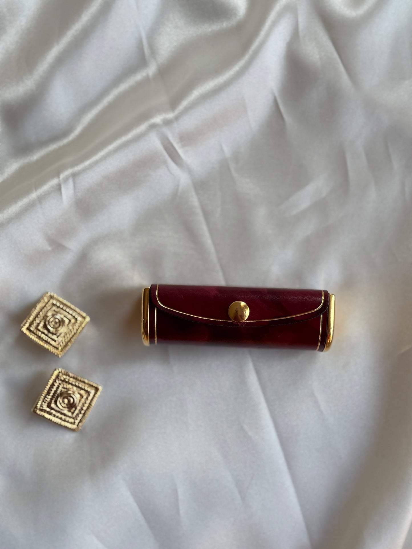Vintage Italian Genuine Leather Lipstick Case with Mirror