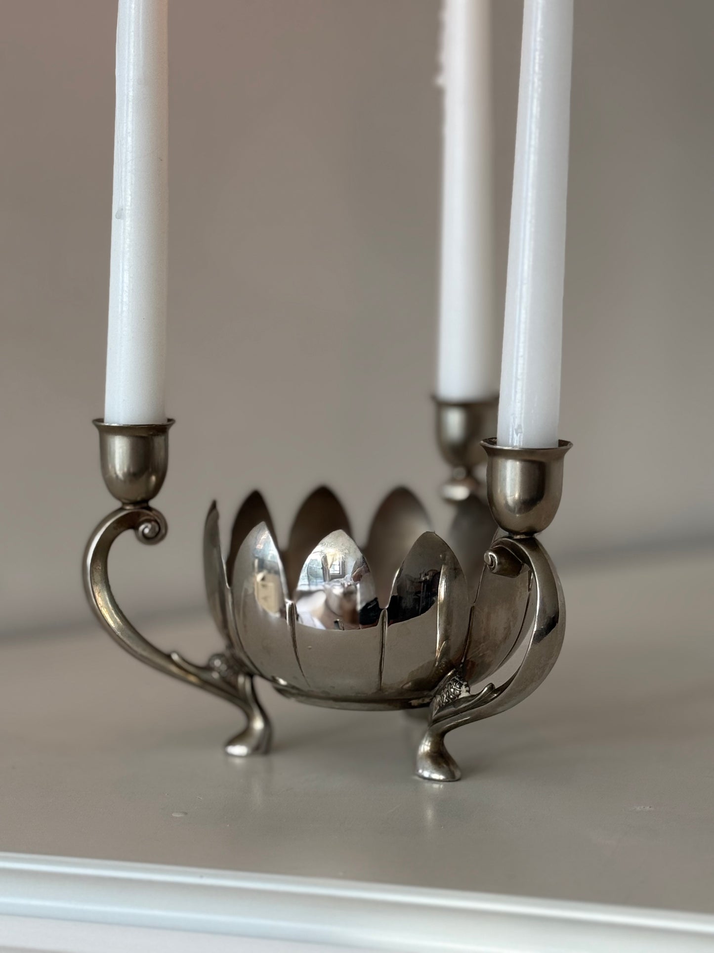 Vintage Silver-Plated Lotus Candle Holder