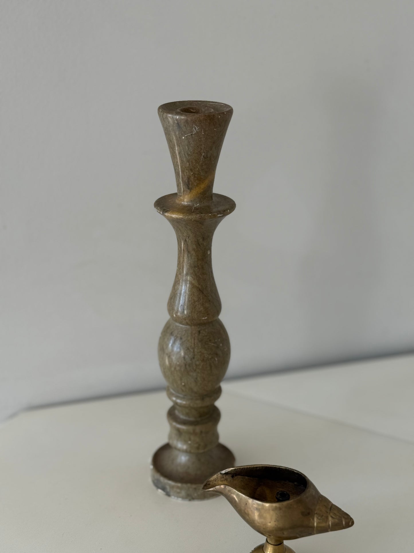 Vintage Hand-Carved Stone Candlestick