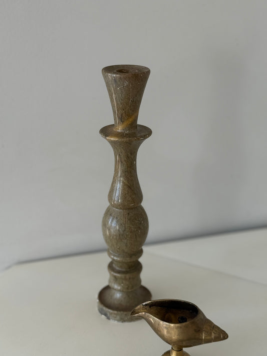 Vintage Hand-Carved Stone Candlestick