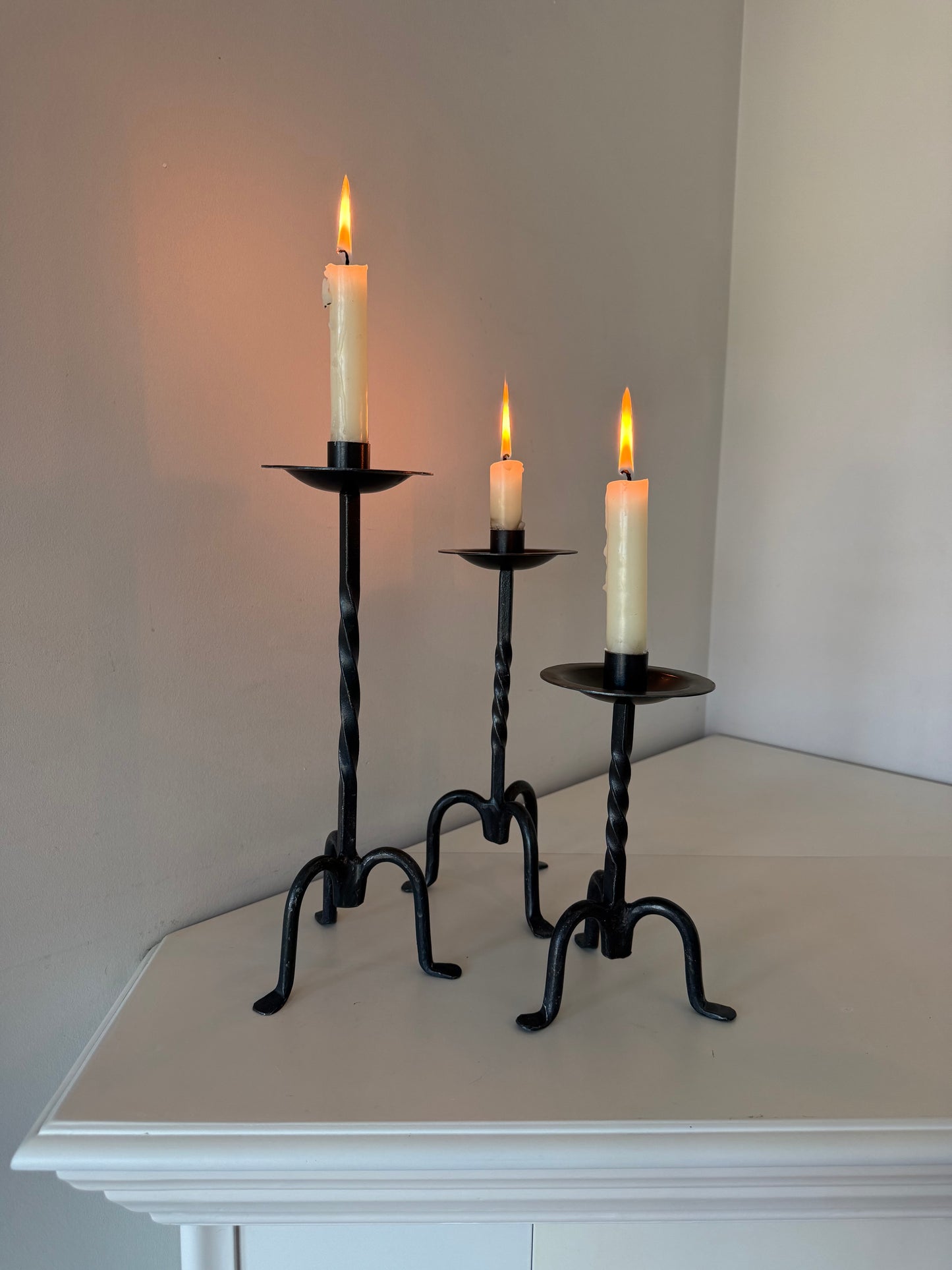 Set of 3 Wrought Iron Candlestick Holders