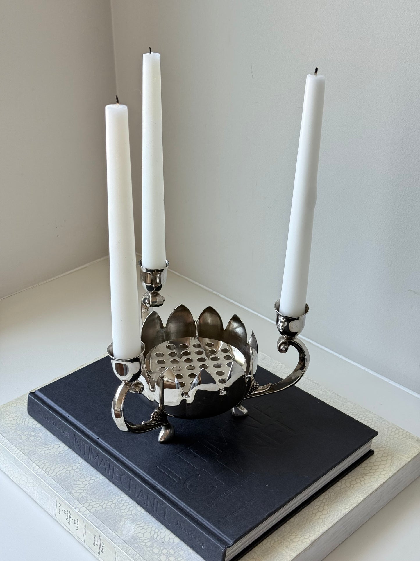 Vintage Silver Plated Floral Frog Candle Holder