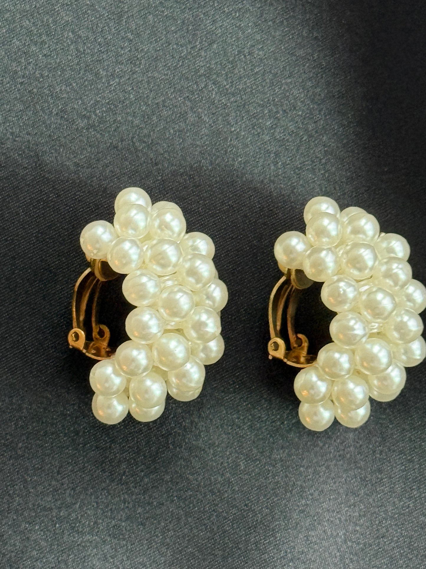 Vintage Faux Pearl Cluster Clip-On Earrings