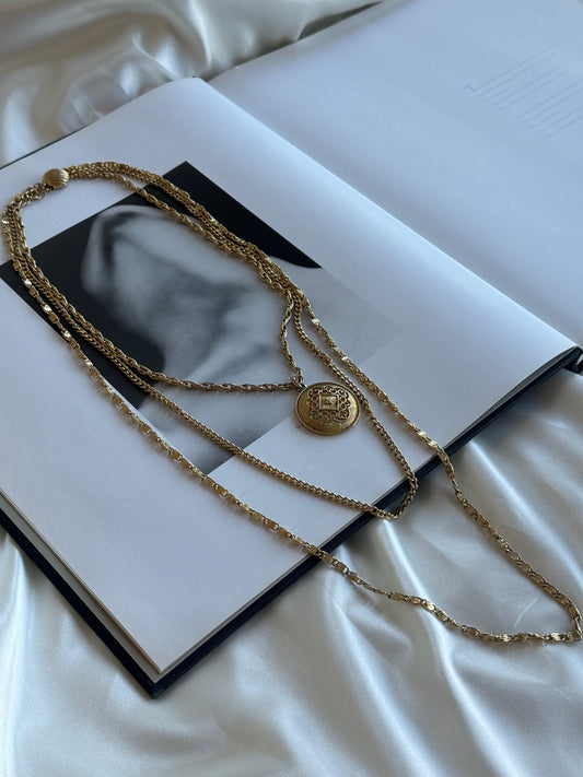 Vintage Gold-Toned Multi-Strand Medallion Necklace