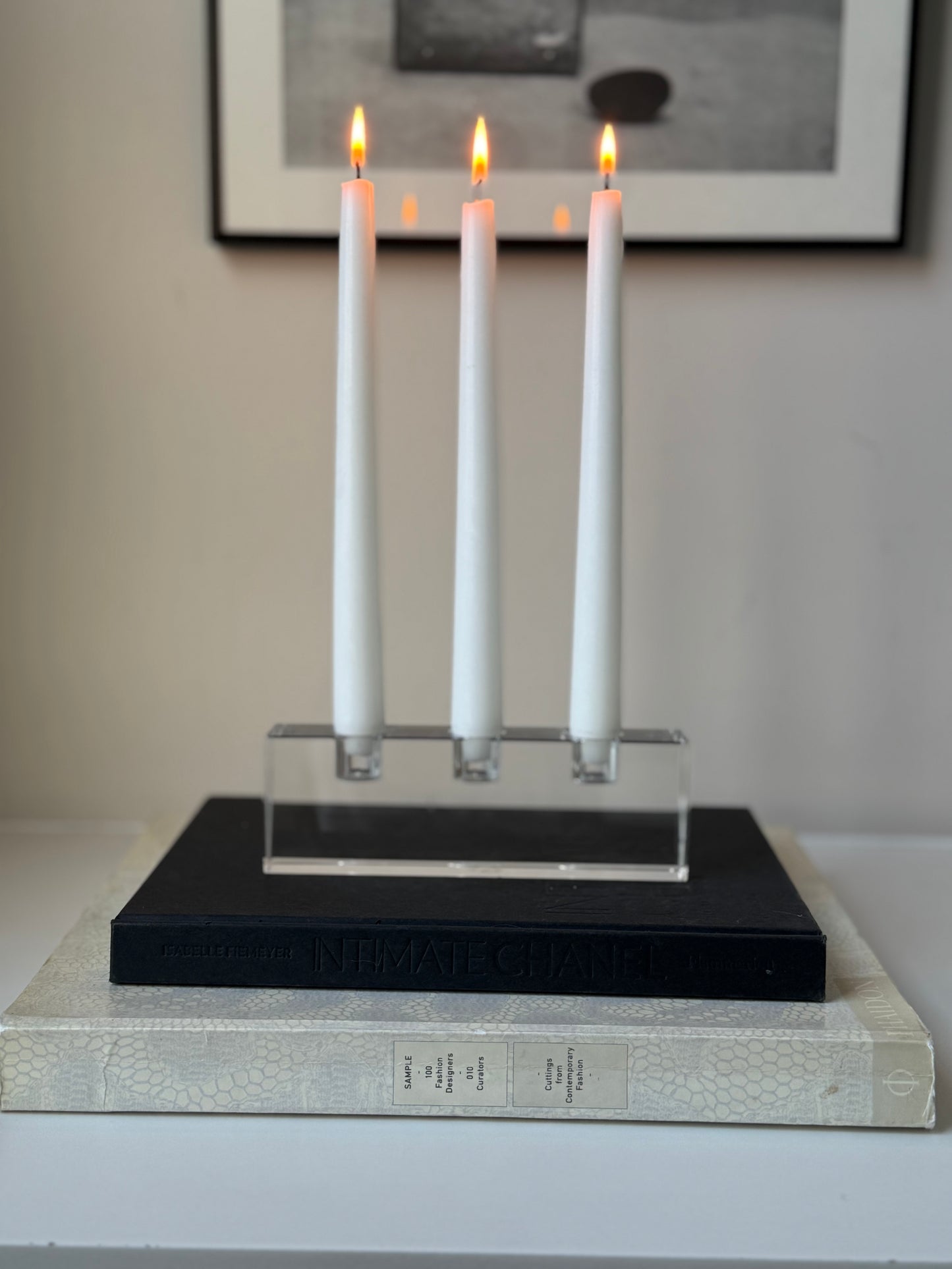 Heavy Glass Triple Taper Candleholder