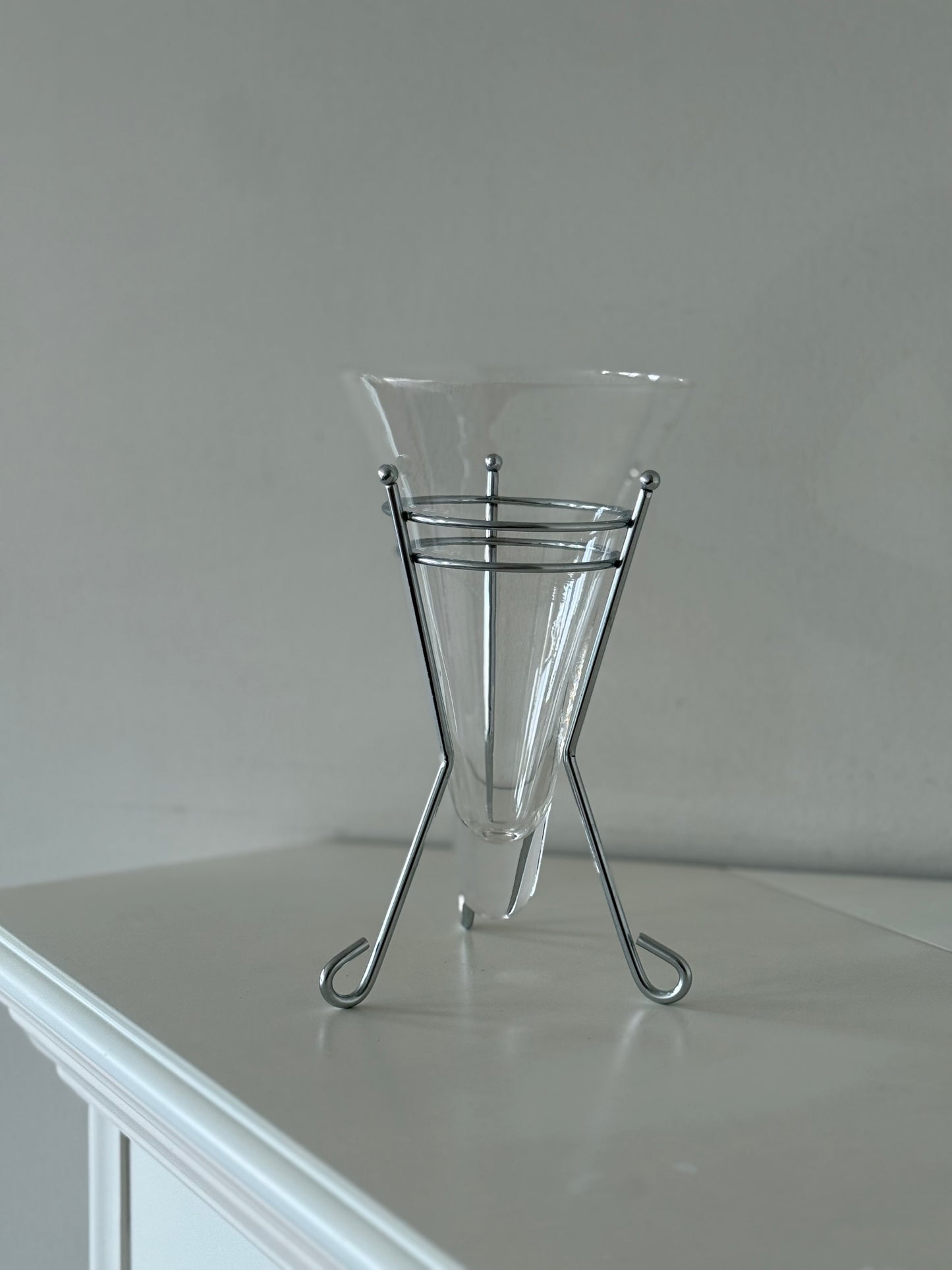 Vintage Glass Vase with Chrome Tripod Stand
