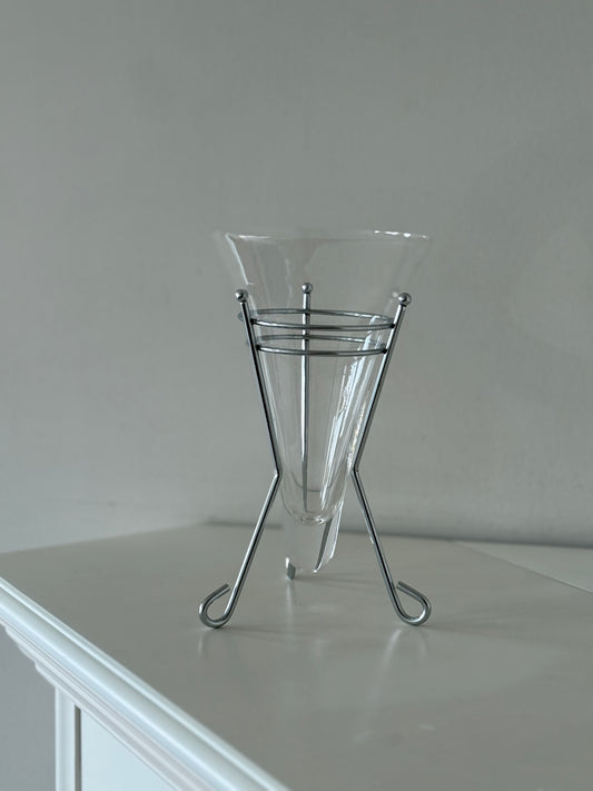 Vintage Glass Vase with Chrome Tripod Stand