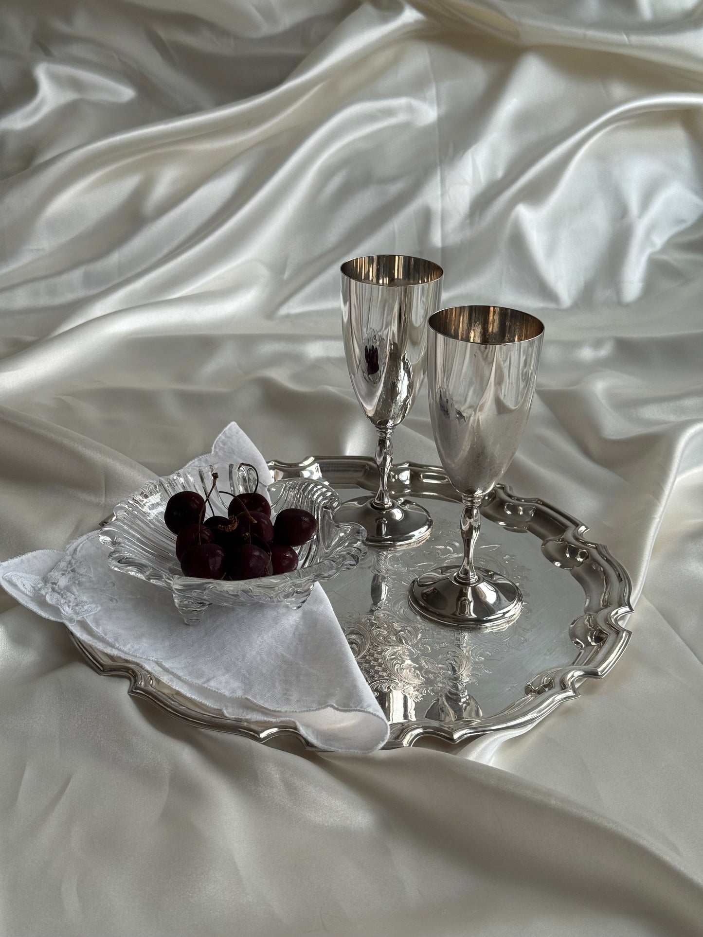 Vintage Silver-Plated Champagne Flutes – Pair